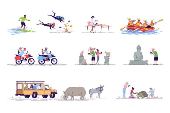 Download Indonesia Tourism Flat Illustrations Set - Illustration Collection