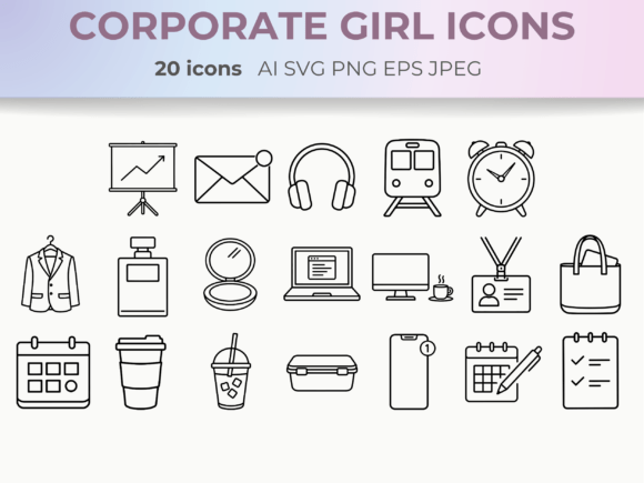 Download Corporate Girl Line Icons Office Life - Corporate Collection