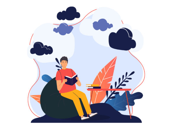 Download Flat Illustration Asset - Reading Book - Illustration Collection