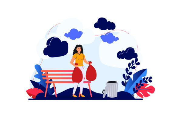 Download Flat Illustration Asset - Cleaning Trash - Illustration Collection
