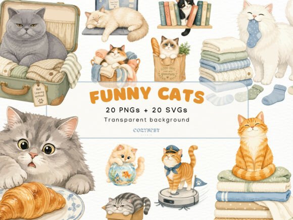 Download Cute Watercolor Mischievous Cat Cliparts - Premium Resources