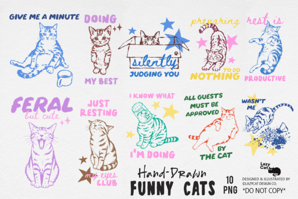 Download Funny Cat Hand-Drawn Sublimation Bundle - Premium Resources
