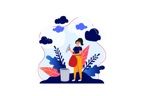 Download Flat Illustration Asset - Trash Bin - Illustration Collection